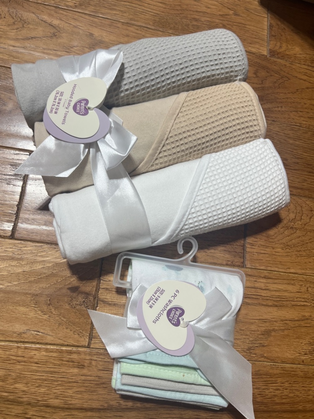 Parent's Choice Hooded Baby Towels - Gray, Beige, White 9 piece
